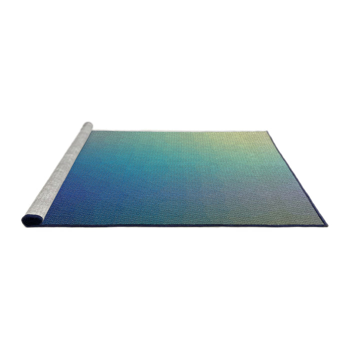 Serging Thickness of Machine Washable Transitional Blue Rug, wshpat787