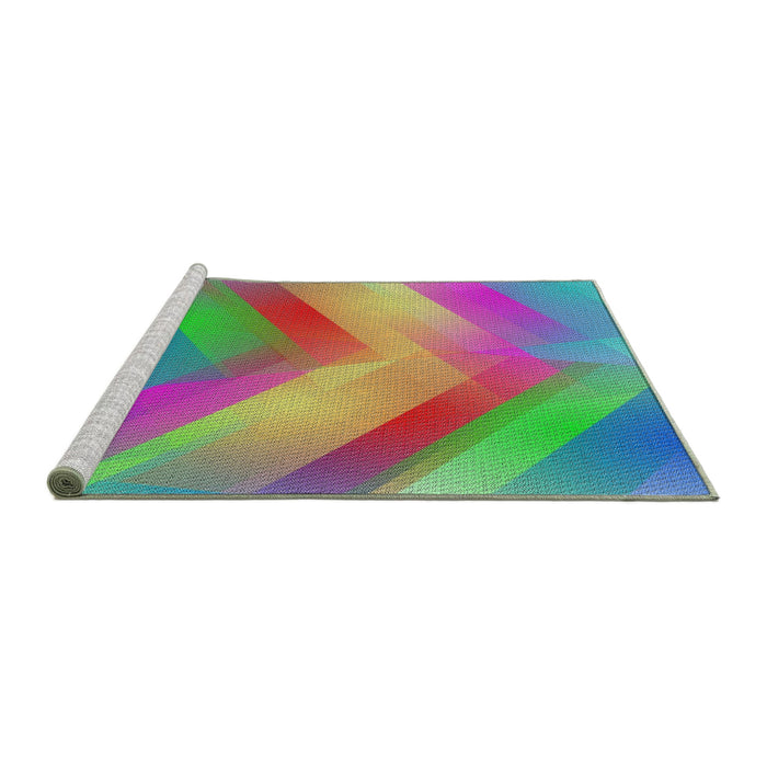 Serging Thickness of Machine Washable Transitional Green Rug, wshpat798