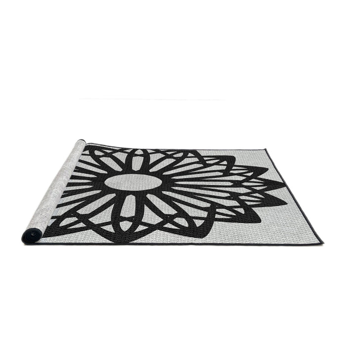 Serging Thickness of Machine Washable Transitional Charcoal Black Rug, wshpat8