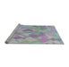 Serging Thickness of Machine Washable Transitional Slate Blue Grey Blue Rug, wshpat818