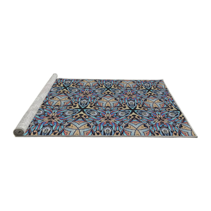 Serging Thickness of Machine Washable Transitional Blue Gray Rug, wshpat819