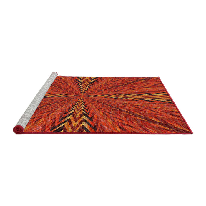 Serging Thickness of Machine Washable Transitional Orange Red Rug, wshpat840