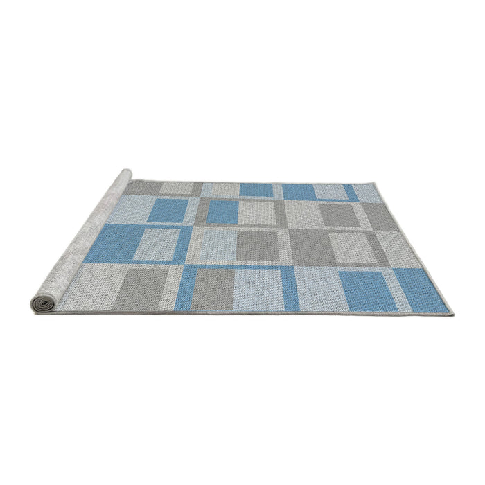 Serging Thickness of Machine Washable Transitional Slate Blue Grey Blue Rug, wshpat846