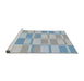 Serging Thickness of Machine Washable Transitional Slate Blue Grey Blue Rug, wshpat846