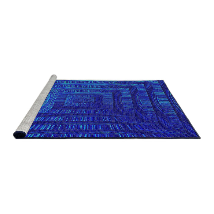 Serging Thickness of Machine Washable Transitional Blue Rug, wshpat857