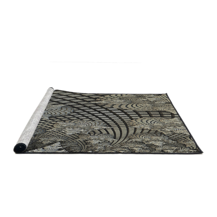 Serging Thickness of Machine Washable Transitional Charcoal Black Rug, wshpat867