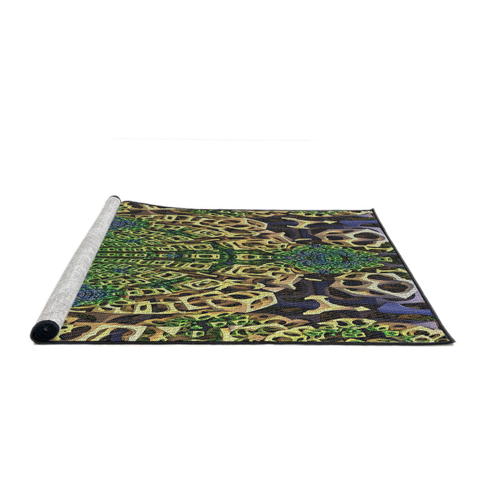 Serging Thickness of Machine Washable Transitional Charcoal Black Rug, wshpat868