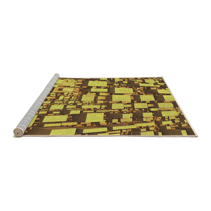 Serging Thickness of Machine Washable Transitional Gen Brown Yellow Rug, wshpat878