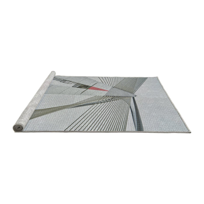 Serging Thickness of Machine Washable Transitional Platinum Gray Rug, wshpat893