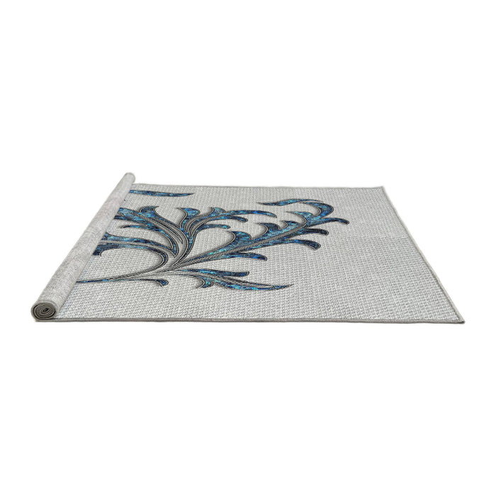 Serging Thickness of Machine Washable Transitional Silver Gray Rug, wshpat910