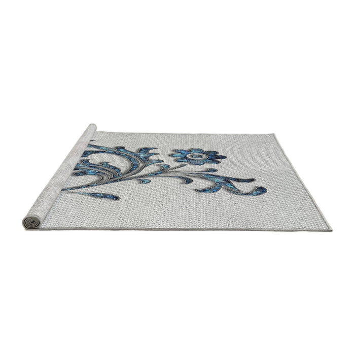 Serging Thickness of Machine Washable Transitional Silver Gray Rug, wshpat911