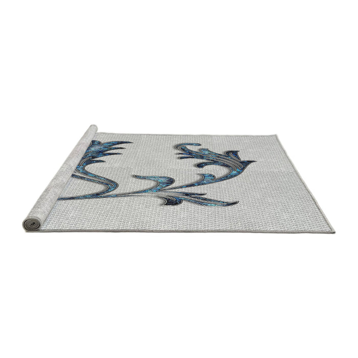 Serging Thickness of Machine Washable Transitional Silver Gray Rug, wshpat912