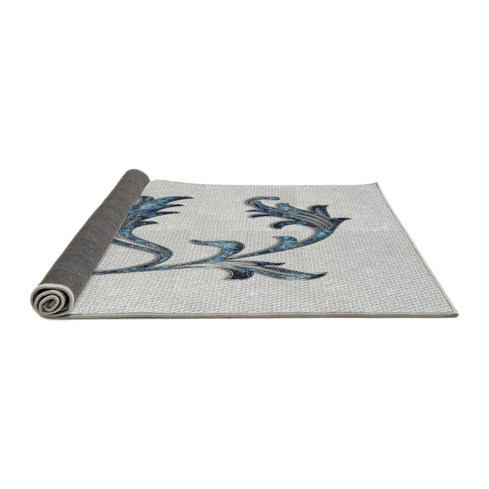 Thickness of Patterned Silver Gray Novelty Rug, pat912