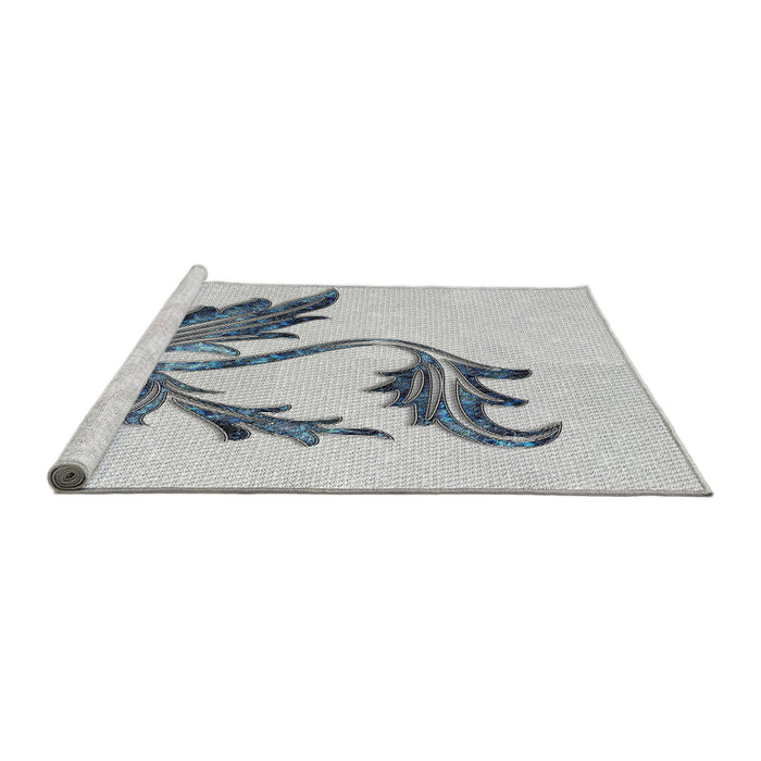 Serging Thickness of Machine Washable Transitional Silver Gray Rug, wshpat925