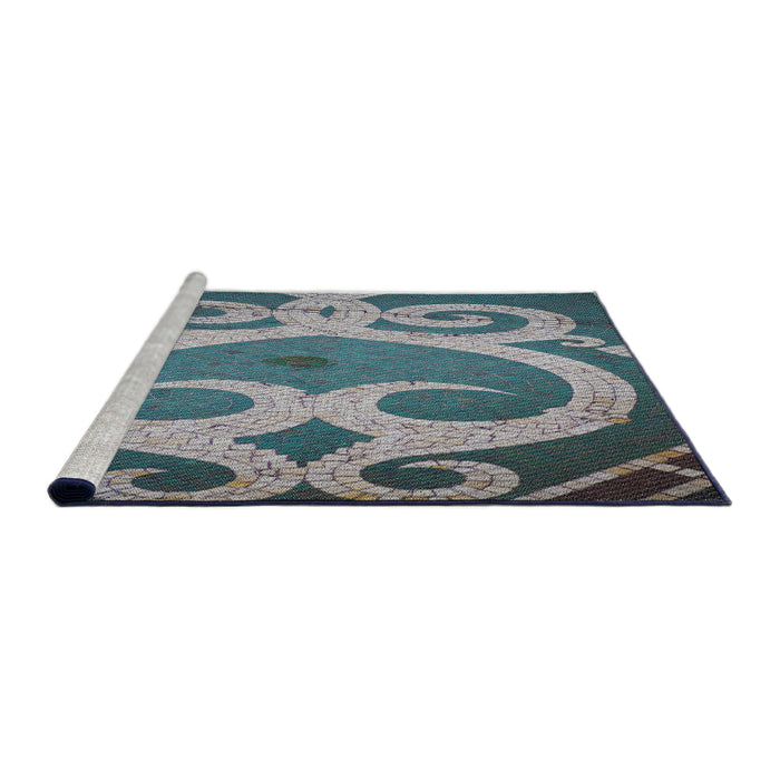 Serging Thickness of Machine Washable Transitional Dark Blue Grey Blue Rug, wshpat937
