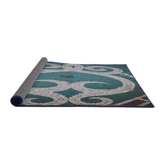 Thickness of Patterned Dark Blue Grey Blue Novelty Rug, pat937