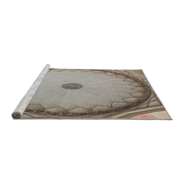 Serging Thickness of Machine Washable Transitional Brown Rug, wshpat938