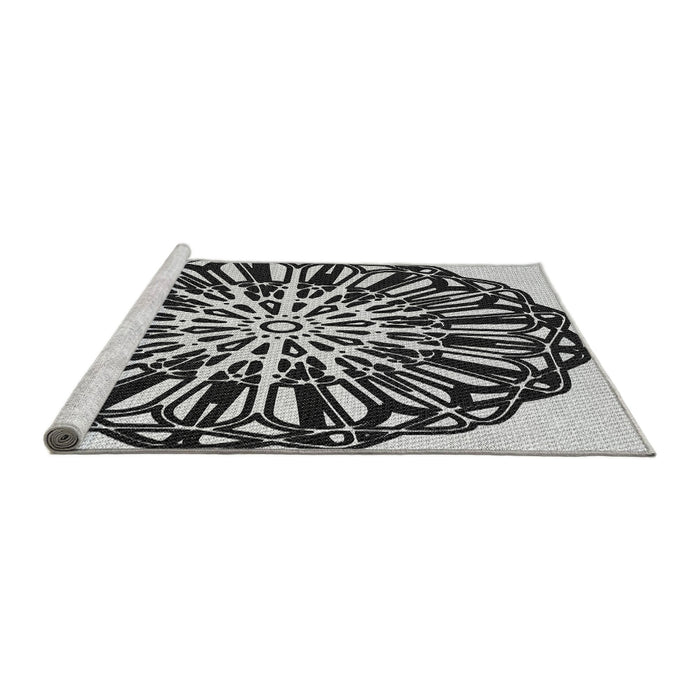 Serging Thickness of Machine Washable Transitional Charcoal Black Rug, wshpat940