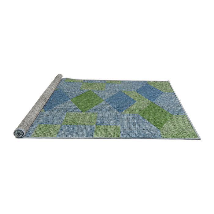 Serging Thickness of Machine Washable Transitional Cyan Opaque Blue Rug, wshpat963