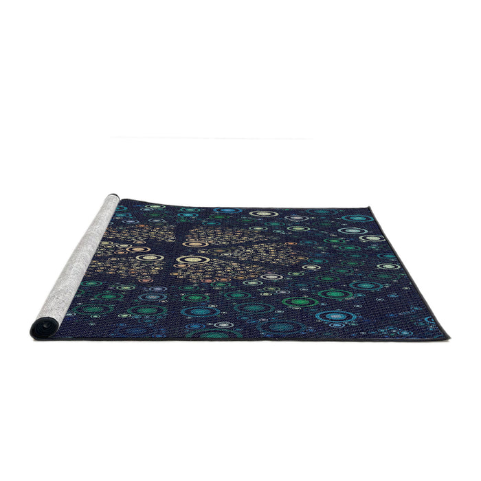 Serging Thickness of Machine Washable Transitional Night Blue Rug, wshpat989