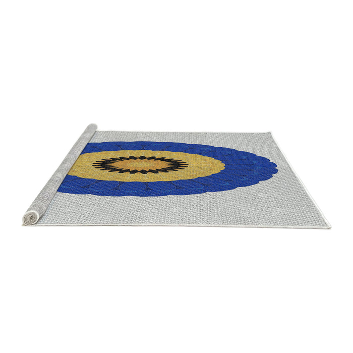 Serging Thickness of Machine Washable Transitional Azure Blue Rug, wshpat997