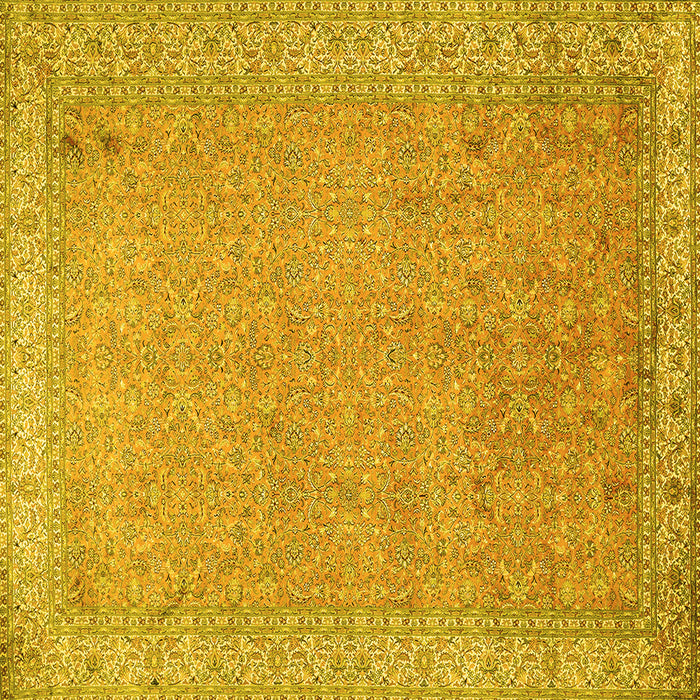 Square Machine Washable Persian Yellow Traditional Rug, wshtr1000yw