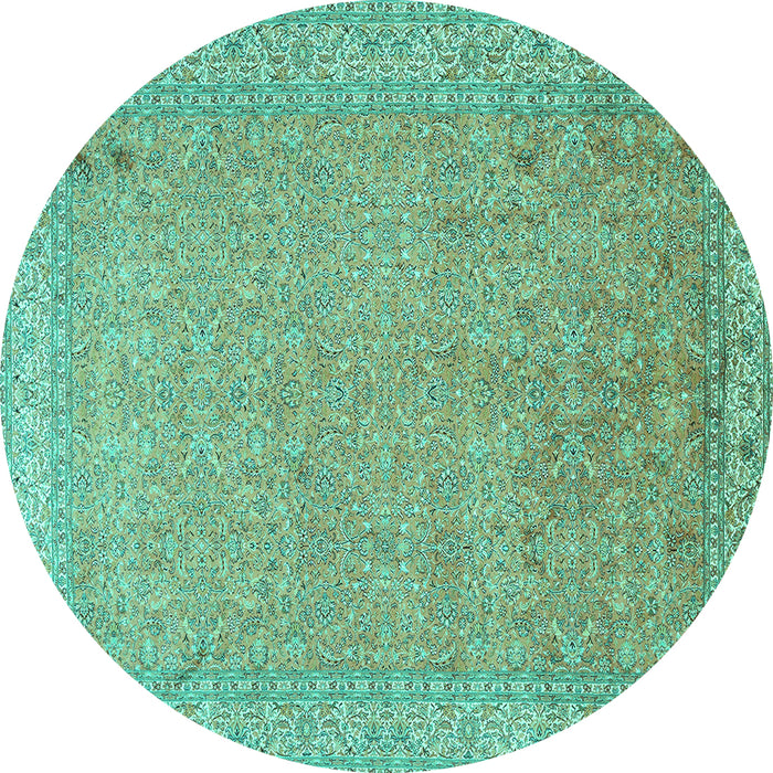 Round Machine Washable Persian Turquoise Traditional Area Rugs, wshtr1000turq