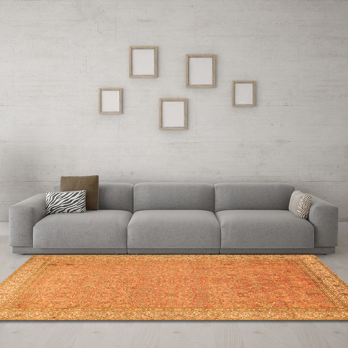 Machine Washable Persian Orange Traditional Area Rugs in a Living Room, wshtr1000org
