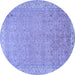 Round Machine Washable Persian Blue Traditional Rug, wshtr1000blu