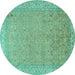 Round Persian Turquoise Traditional Rug, tr1000turq