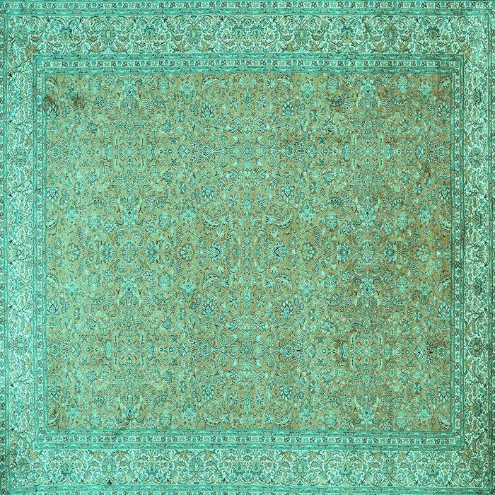 Square Machine Washable Persian Turquoise Traditional Area Rugs, wshtr1000turq