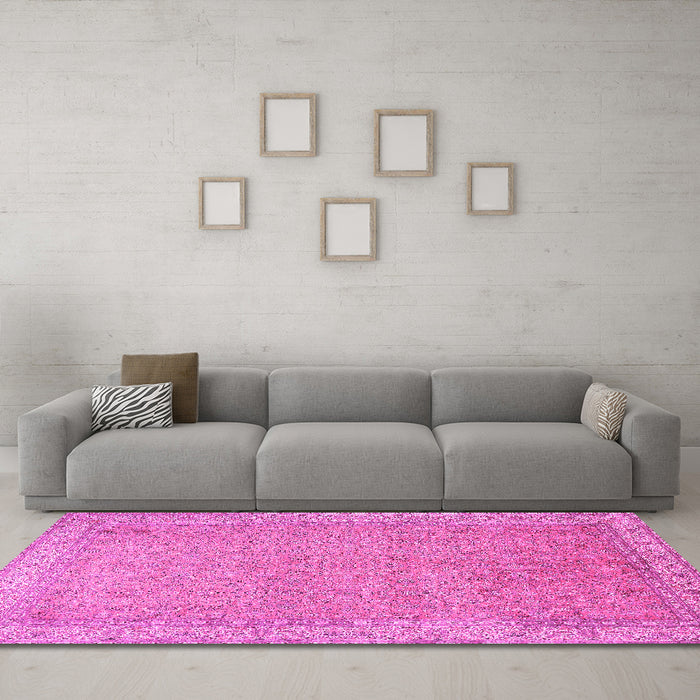 Machine Washable Persian Pink Traditional Rug in a Living Room, wshtr1000pnk