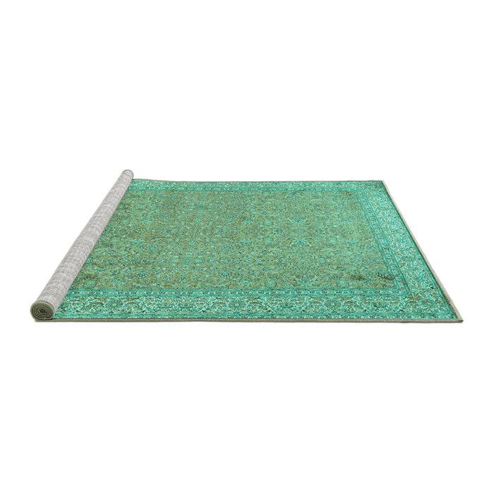 Sideview of Machine Washable Persian Turquoise Traditional Area Rugs, wshtr1000turq