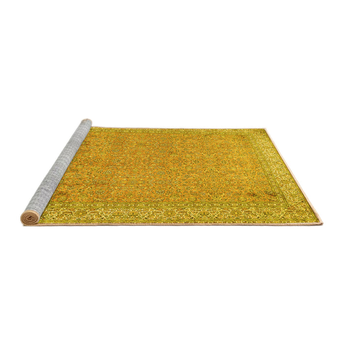 Sideview of Machine Washable Persian Yellow Traditional Rug, wshtr1000yw