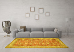 Machine Washable Persian Yellow Traditional Rug in a Living Room, wshtr1001yw