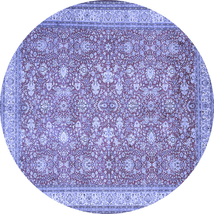 Round Machine Washable Persian Blue Traditional Rug, wshtr1001blu
