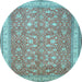 Round Machine Washable Persian Light Blue Traditional Rug, wshtr1001lblu