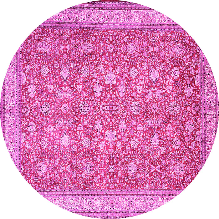 Round Machine Washable Persian Pink Traditional Rug, wshtr1001pnk