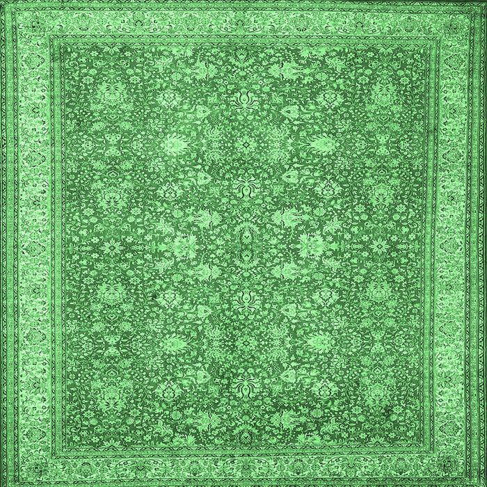 Square Machine Washable Persian Emerald Green Traditional Area Rugs, wshtr1001emgrn