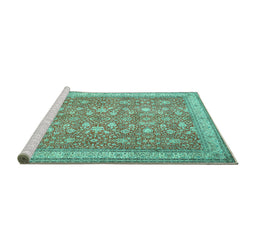 Sideview of Machine Washable Persian Turquoise Traditional Area Rugs, wshtr1001turq