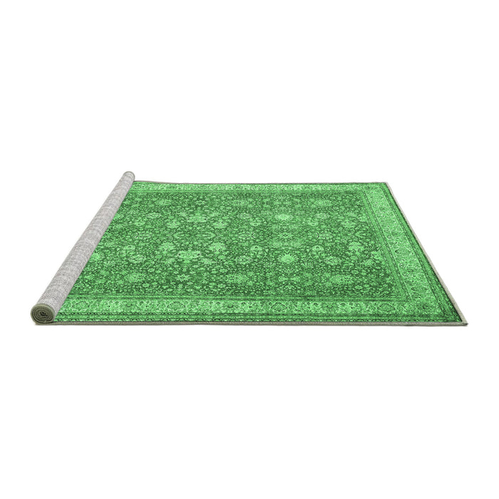 Sideview of Machine Washable Persian Emerald Green Traditional Area Rugs, wshtr1001emgrn