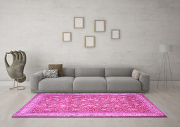 Machine Washable Persian Pink Traditional Rug in a Living Room, wshtr1001pnk