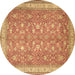 Round Persian Brown Traditional Rug, tr1001brn