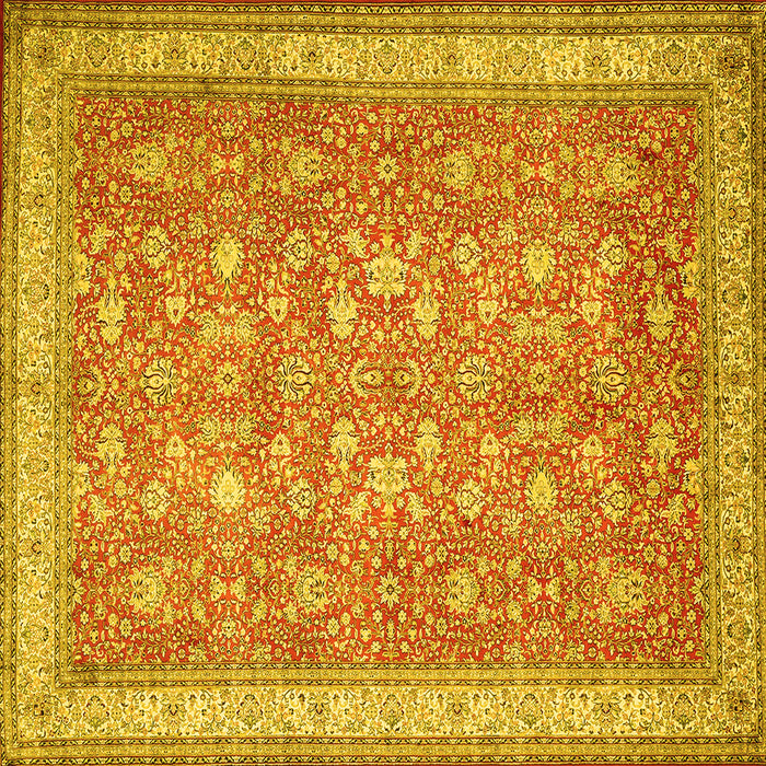 Square Machine Washable Persian Yellow Traditional Rug, wshtr1001yw