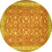 Round Persian Yellow Traditional Rug, tr1001yw