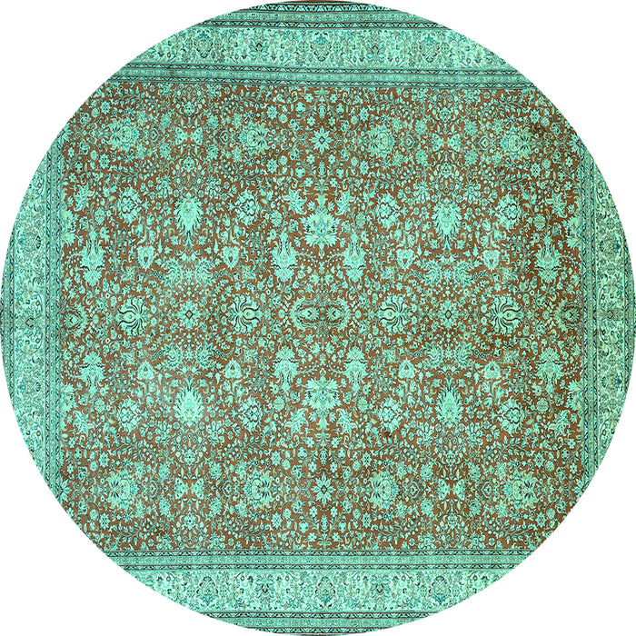 Round Machine Washable Persian Turquoise Traditional Area Rugs, wshtr1001turq