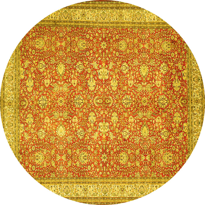 Round Machine Washable Persian Yellow Traditional Rug, wshtr1001yw