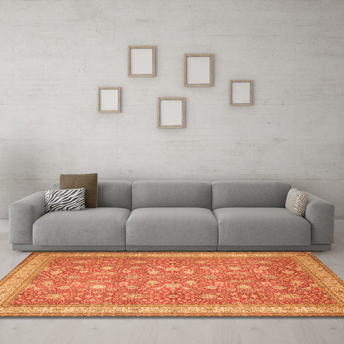 Machine Washable Persian Orange Traditional Area Rugs in a Living Room, wshtr1001org