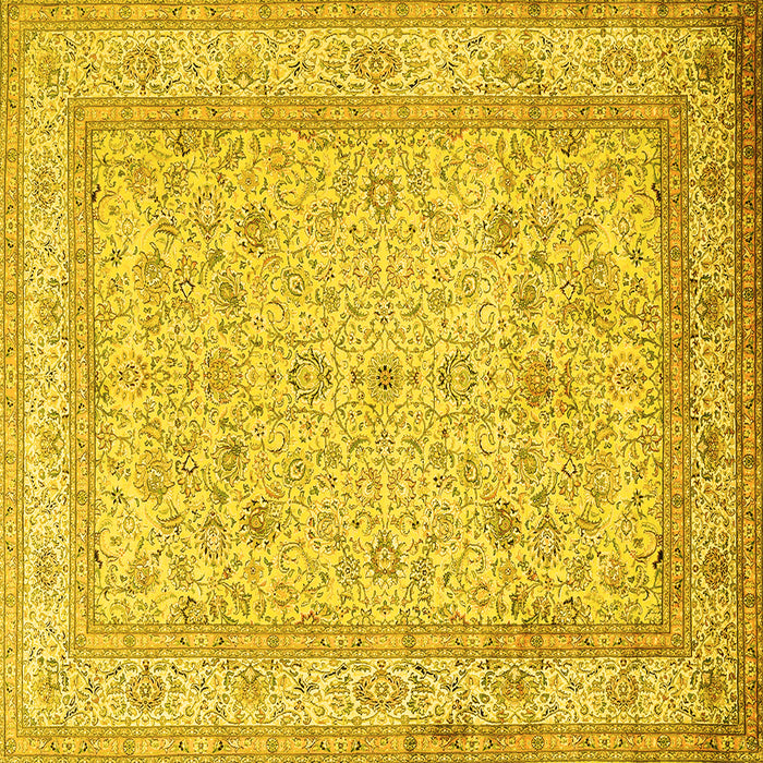 Square Machine Washable Persian Yellow Traditional Rug, wshtr1002yw