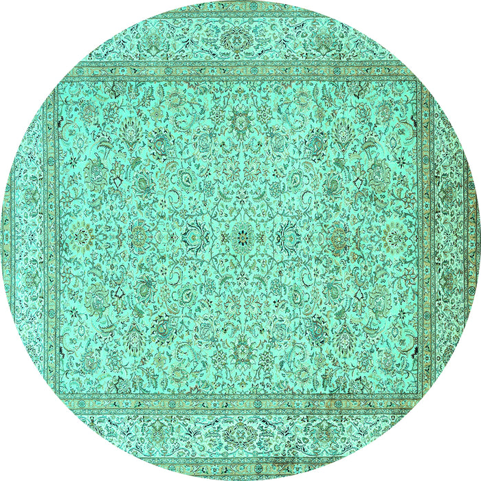 Round Persian Turquoise Traditional Rug, tr1002turq